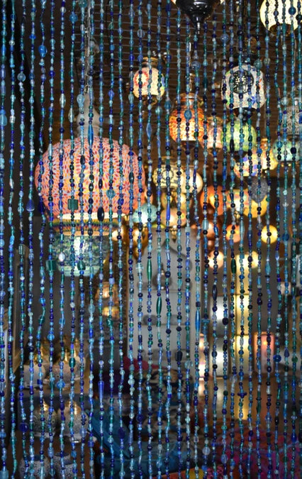 Glaskralengordijn Oosters (blauwe Glaskralen) 2 Glaskralengordijn Oosters (blauwe Glaskralen) - Afbeelding 2